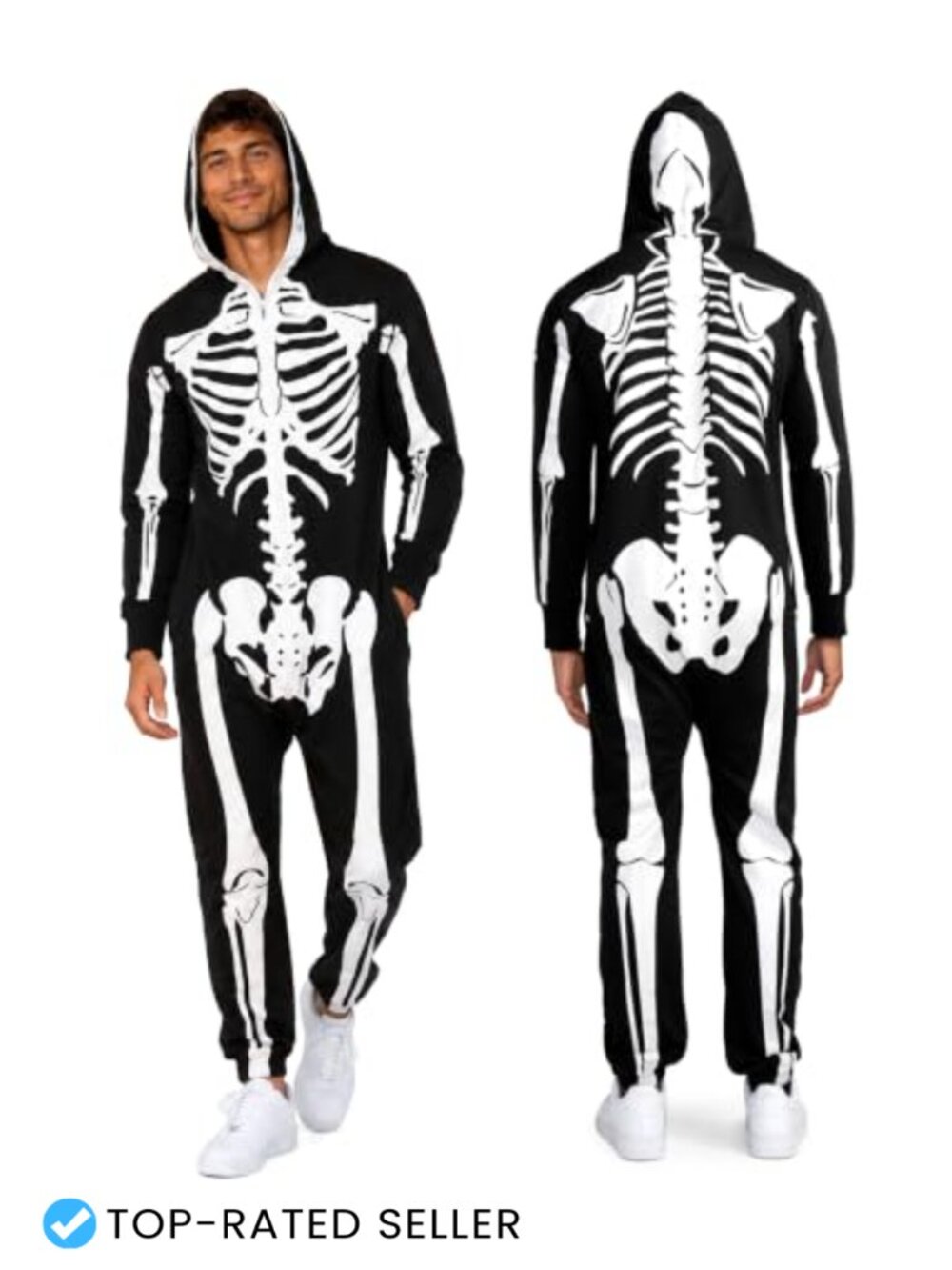 Tipsy Elves Men's Skeleton Hooded Jumpsuit Halloween Costume One-Piece